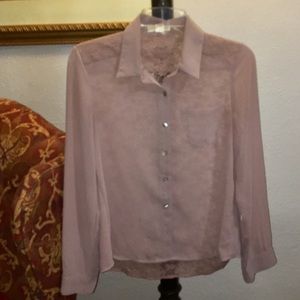Double Zero sheer and lace blush button down blouse